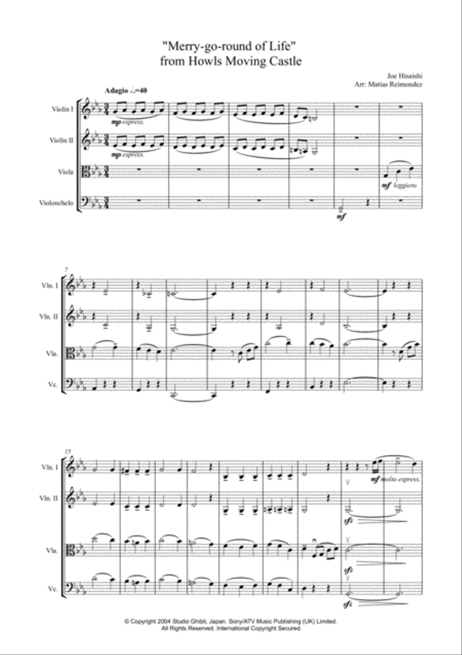 Merry-go-round Of Life String Quartet scores gallery preview page 1
