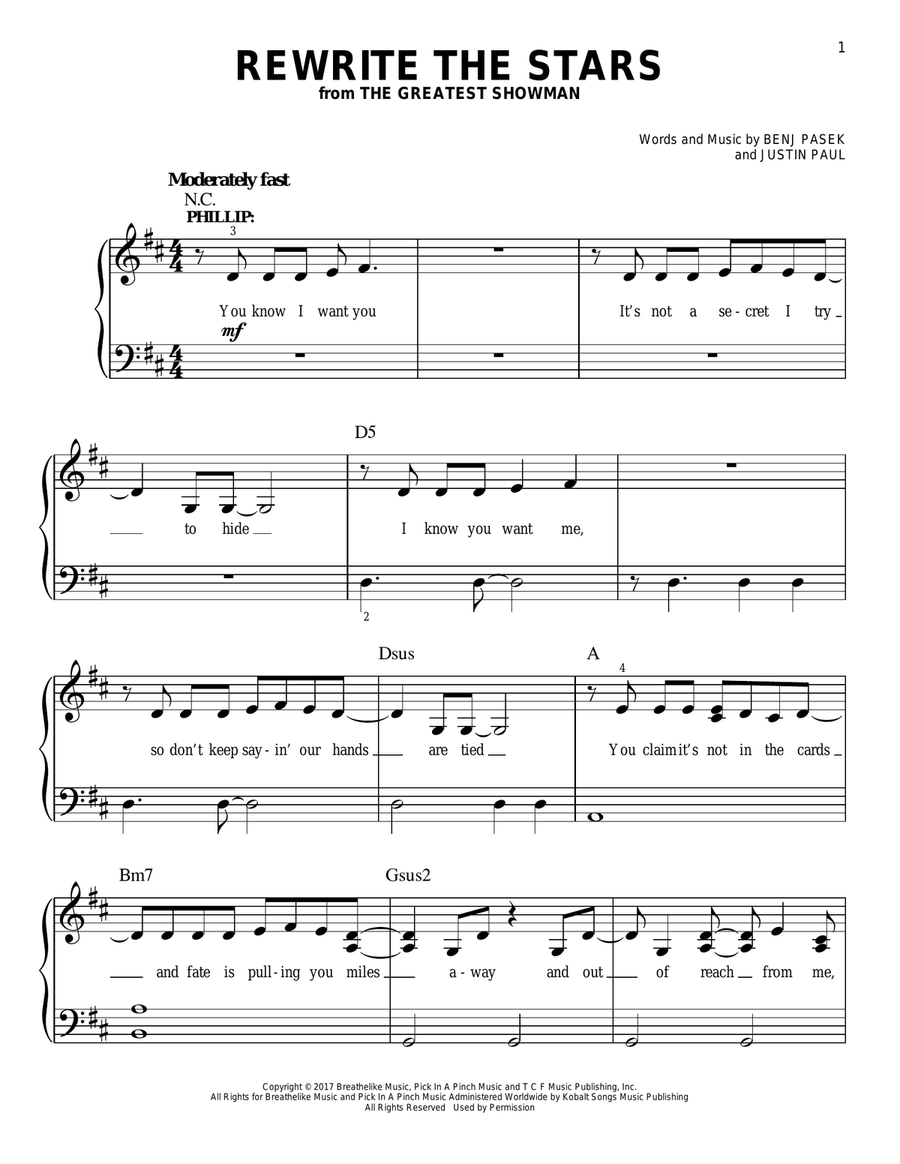 Rewrite The Stars (from The Greatest Showman) Easy Piano scores gallery preview page 1