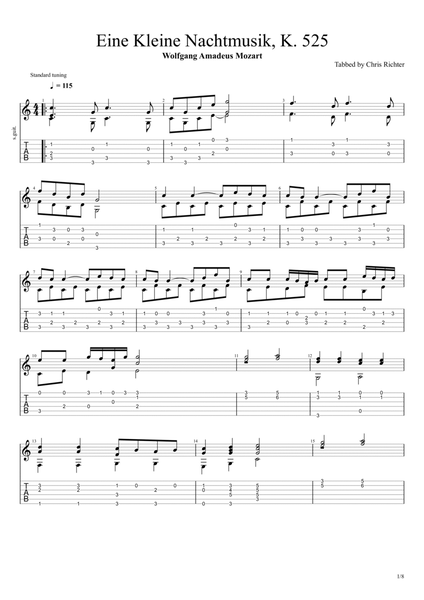 Eine kleine Nachtmusik (Serenade No. 13 for strings in G major), K. 525 (Solo Fingerstyle Guita image number null
