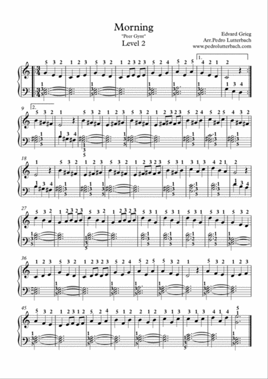 Morning from Peer Gynt Suite Easy Piano scores gallery preview page 1