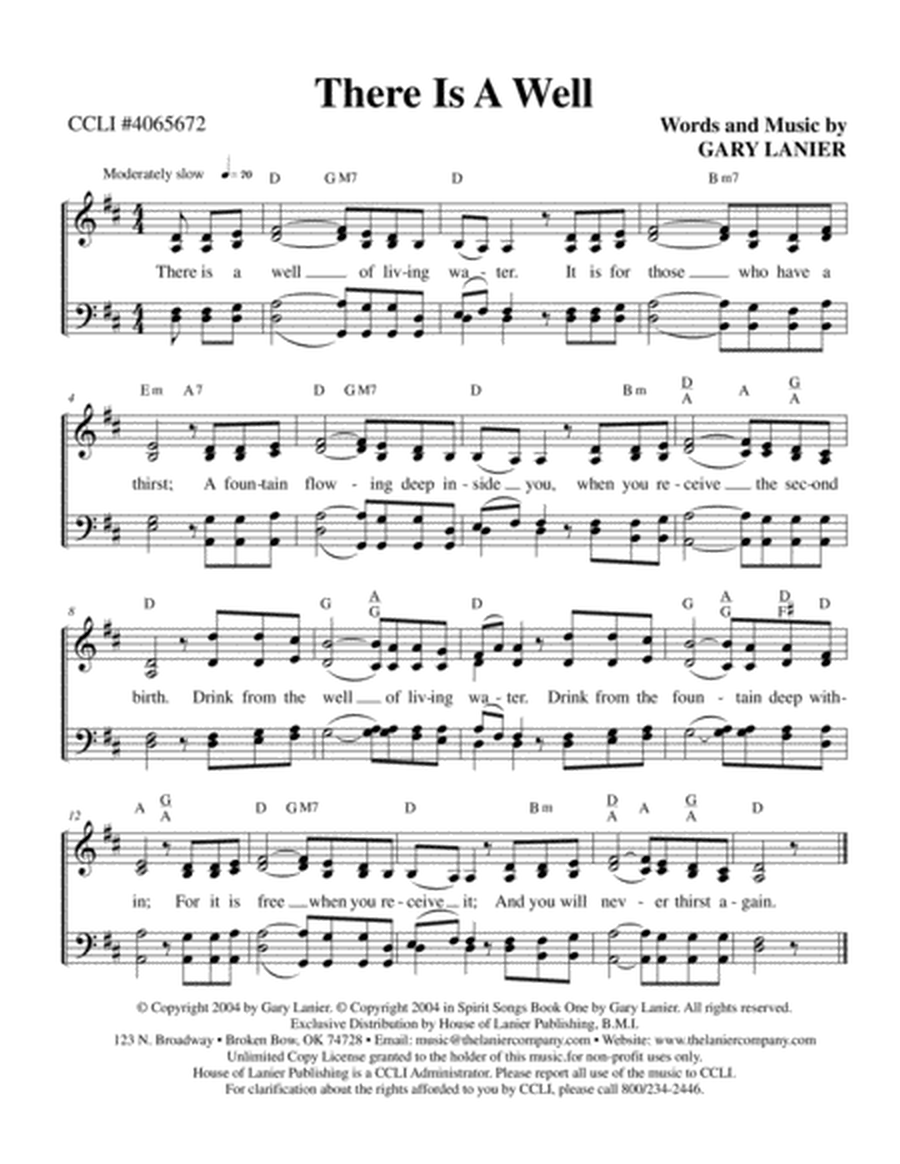 THERE IS A WELL by Gary Lanier, Worship Hymn Sheet (Melody, Lyrics, 4 Part Harmony & Chords) image number null