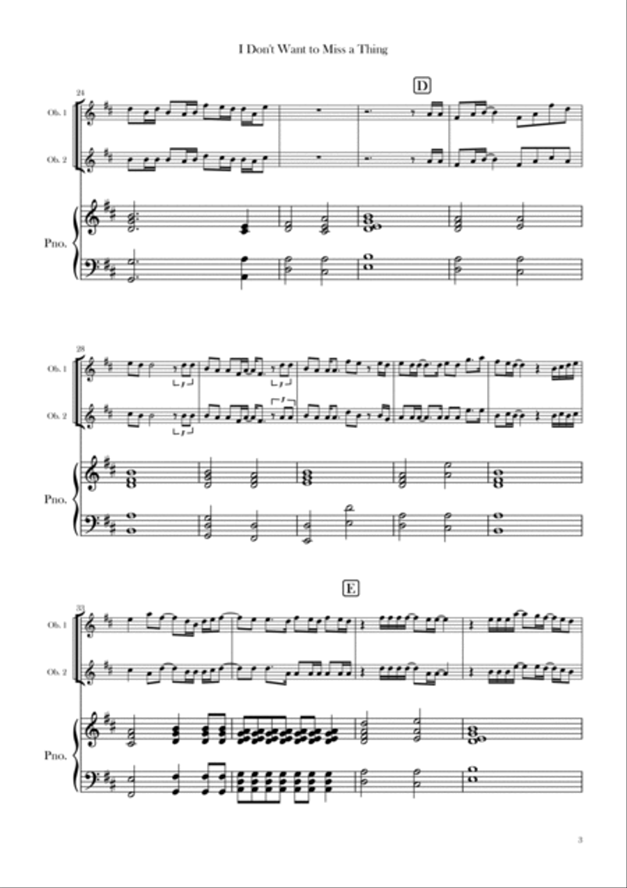 I Don't Want To Miss A Thing Woodwind Duet scores gallery preview page 3