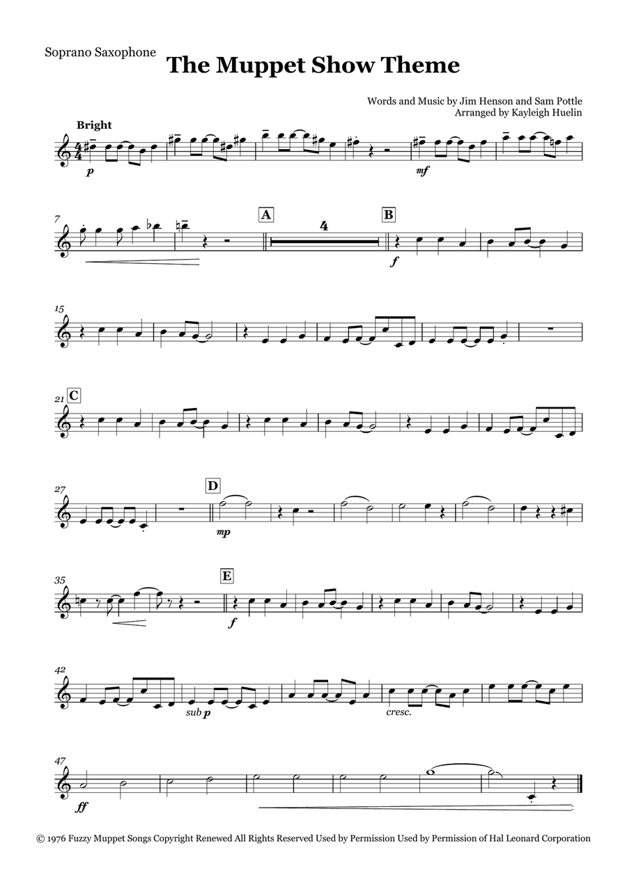 The Muppet Show Theme Saxophone Quartet scores gallery preview page 4