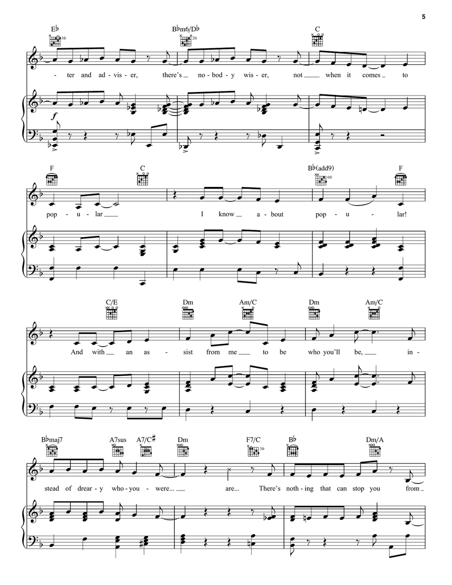 Popular (from Wicked) Piano, Vocal, Guitar scores gallery preview page 5