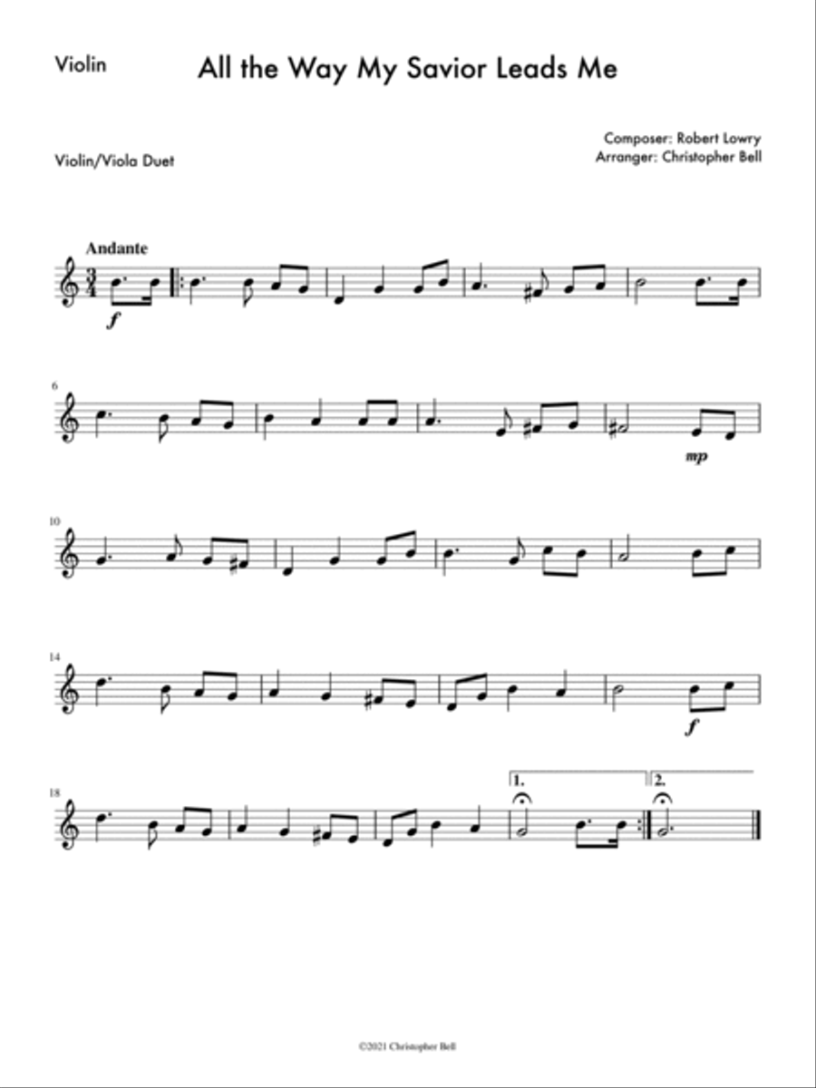 All the Way My Savior Leads Me - Easy Violin/Viola Duet String Duet scores gallery preview page 2