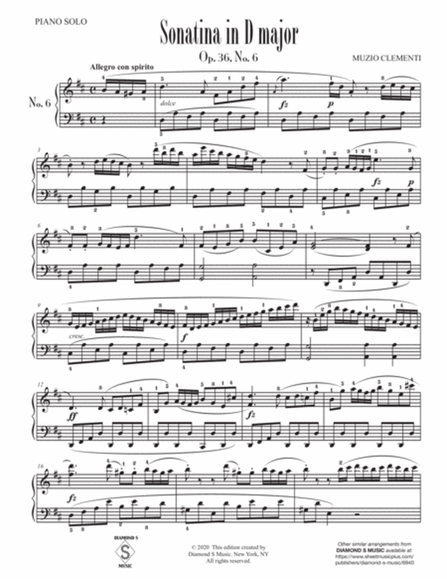 Piano Sonatina No.6 in D major, Op. 36 - Clementi - Piano Solo image number null