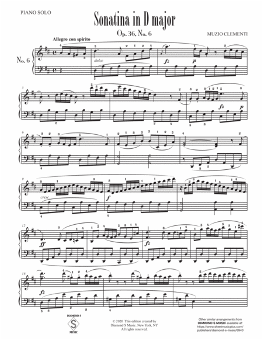 Piano Sonatina No.6 in D major, Op. 36 - Clementi - Piano Solo Piano Solo scores gallery preview page 5
