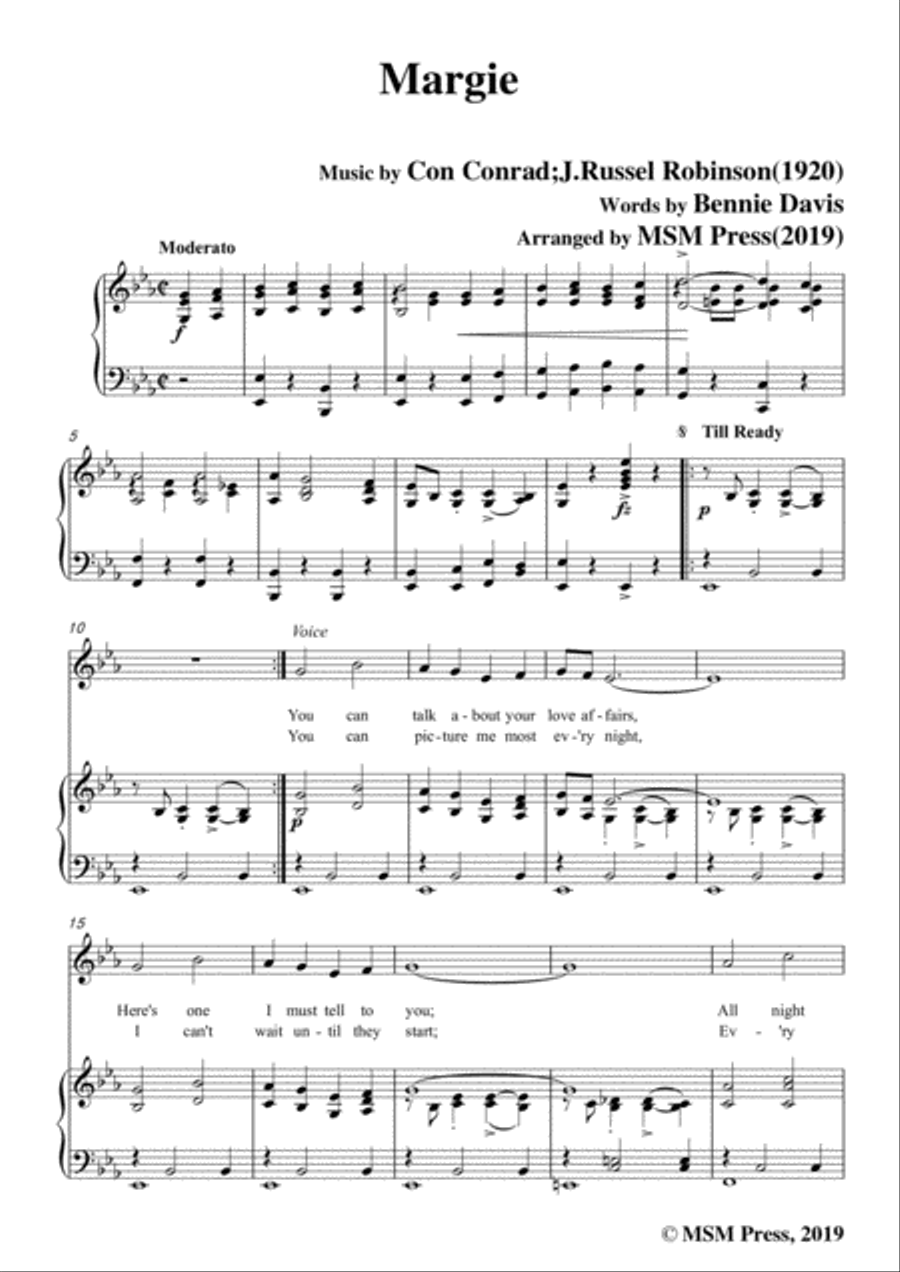 Con Conrad;J. Russel Robinson-Margie,in E flat Major,for Voice&Piano Voice scores gallery preview page 3