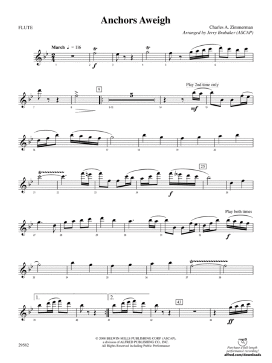 Anchors Aweigh: Flute Concert Band scores gallery preview page 1