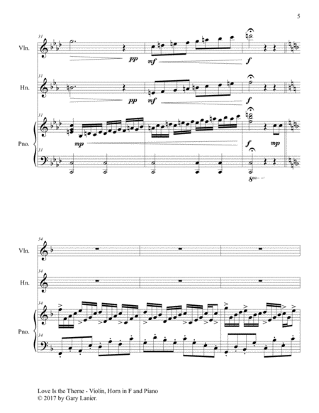 LOVE IS THE THEME (Trio – Violin, Horn in F & Piano with Score/Parts) image number null