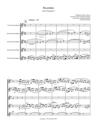 Recordare (from "Requiem") (F) (Tenor Saxophone Quintet)