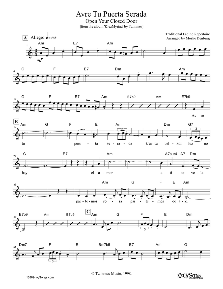 Avre Tu Puerta Serada Voice scores gallery preview page 1