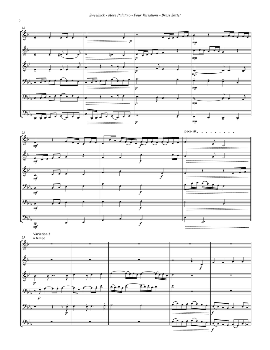 Sweelinck - More Palatino, Four Variations for Brass Sextet Brass Ensemble scores gallery preview page 2