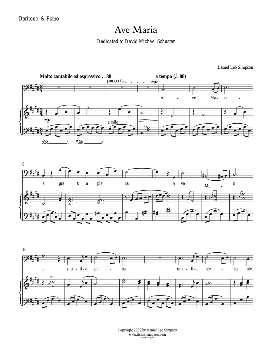 Ave Maria for Baritone Vocal & Piano Baritone Horn TC scores gallery preview page 1