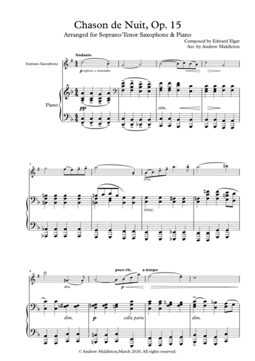 Chanson de nuit Op. 15 arranged for Soprano Saxophone and Piano image number null
