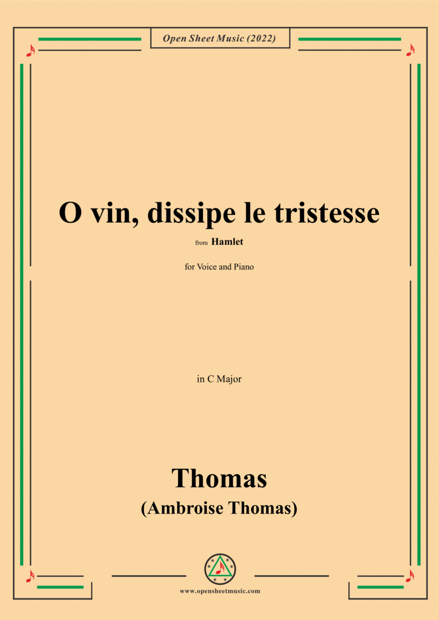 A. Thomas-O vin,dissipe le tristesse,in C Major,from Hamlet,for Voice and Piano Voice Solo scores gallery preview page 1