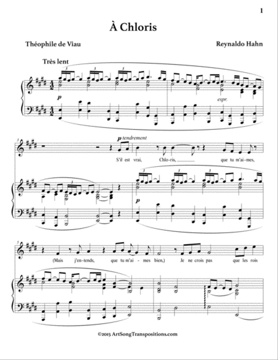 HAHN: À Chloris (in 3 medium keys: F, E, E-flat major) Voice scores gallery preview page 5