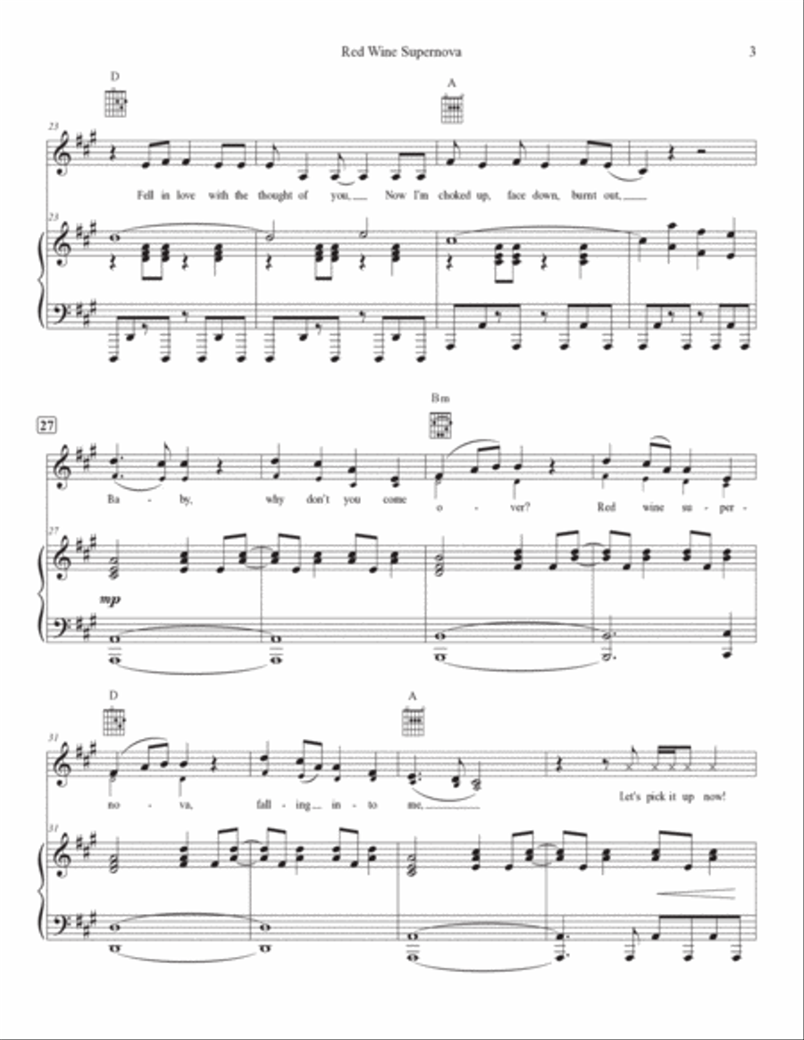 Red Wine Supernova Piano, Vocal, Guitar scores gallery preview page 3