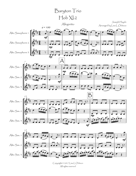 Baryton Trio, Hob XI:2 for Saxophone Trio image number null