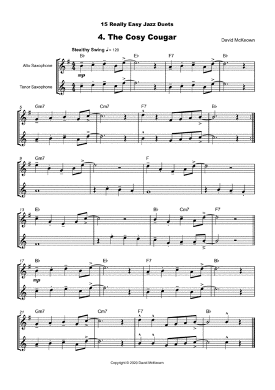 15 Really Easy Jazz Duets for Alto and Tenor Saxophone Duet