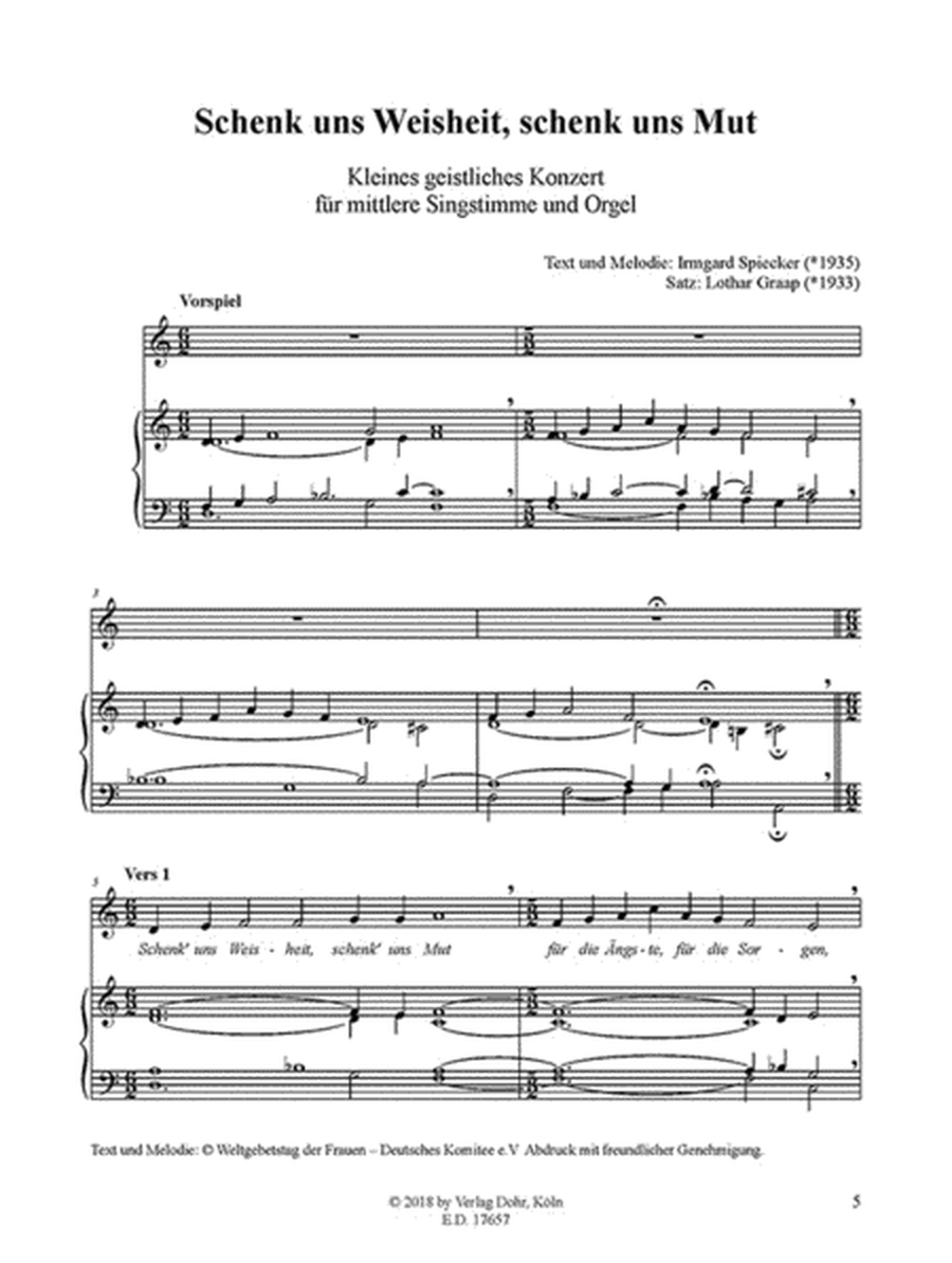 Zwei kleine geistliche Konzerte auf Texte und Melodien von Irmgard Spiecker für mittlere Singstimme und Orgel
