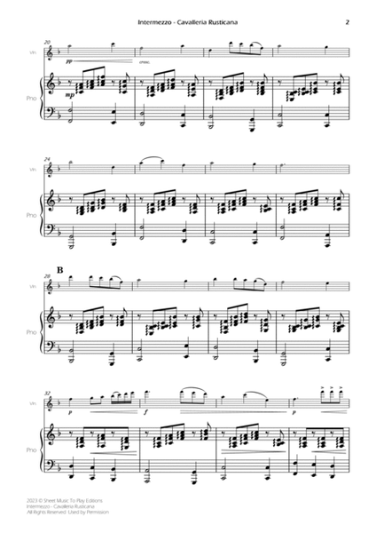 Intermezzo from Cavalleria Rusticana - Violin and Piano (Full Score and Parts) image number null
