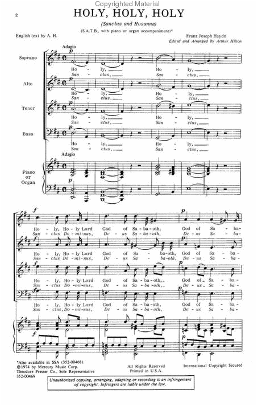 Holy, Holy, Holy Holy, Holy, Holy 4-Part scores gallery preview page 2