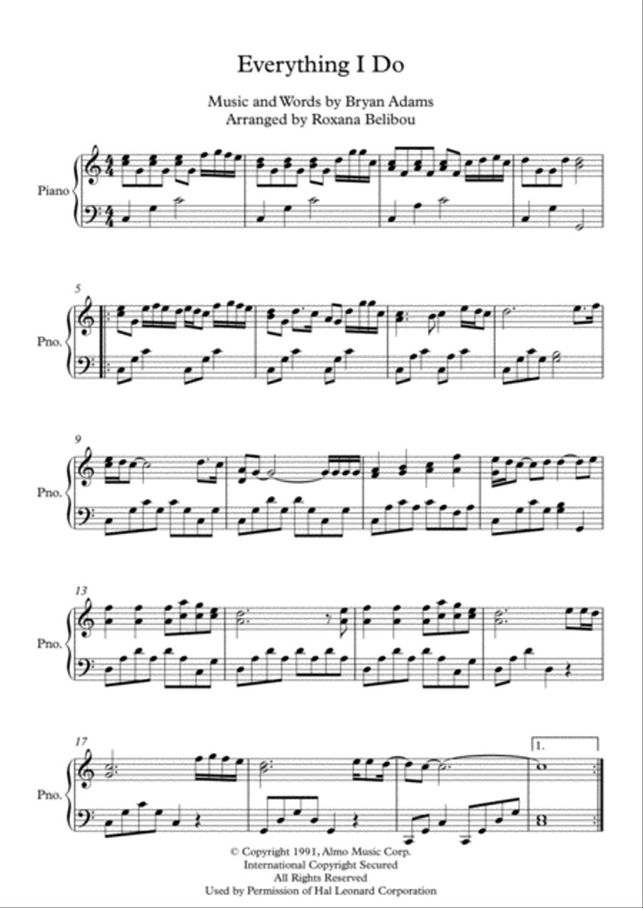 (Everything I Do) I Do It For You Piano Solo scores gallery preview page 1