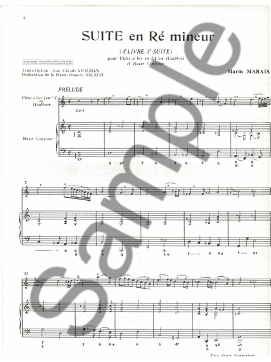 Marin Suite In D Minor 4eme Livre 1ere Suite Rec Or Oboe & Bass Cont Oboe scores gallery preview page 2