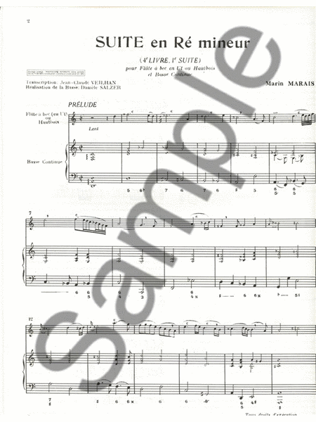 Marin Suite In D Minor 4eme Livre 1ere Suite Rec Or Oboe & Bass Cont