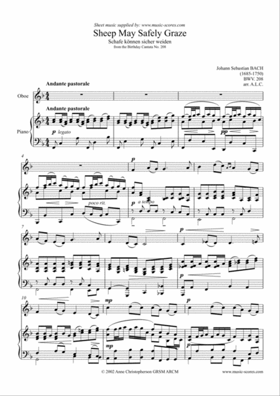 Sheep May Safely Graze - Oboe and Piano Piano scores gallery preview page 1