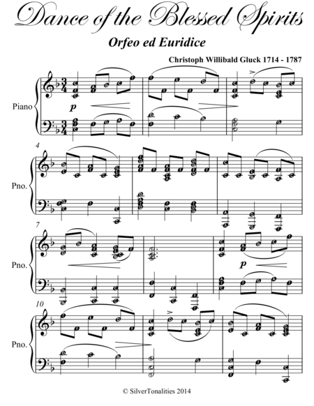 Dance of the Blessed Spirits Easy Intermediate Piano Sheet Music