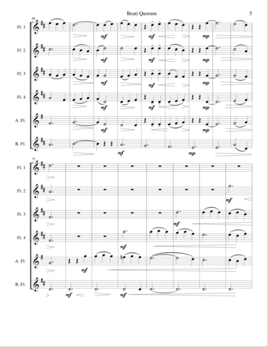 Beati Quorum Via for flute sextet or flute choir Chamber Orchestra scores gallery preview page 5