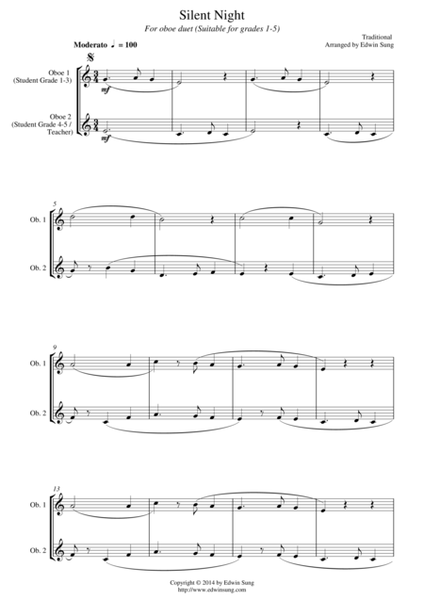 Silent Night (for oboe duet, suitable for grades 1-5) image number null