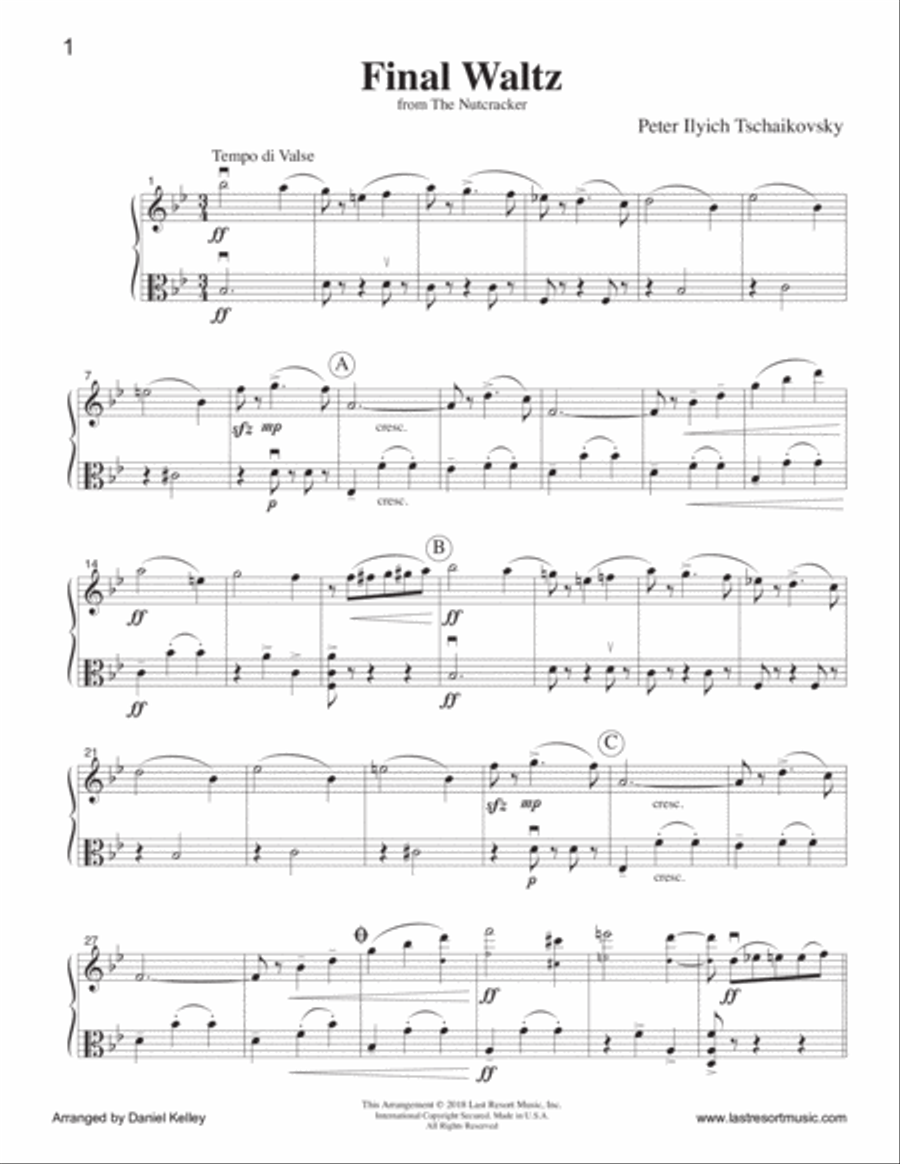 Final Waltz from The Nutcracker for Violin & Viola Duet Music for Two (or Flute or Oboe & Viola)