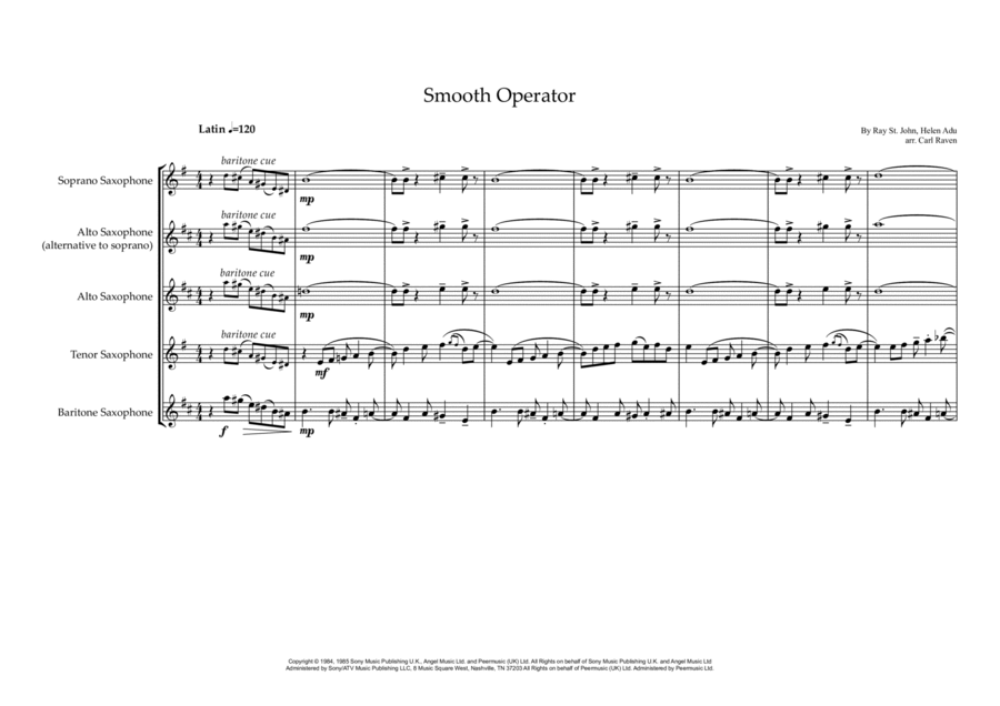 Smooth Operator Saxophone Quartet scores gallery preview page 1