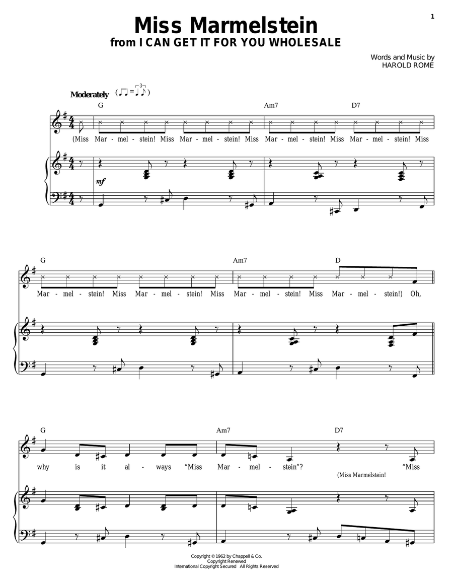 Miss Marmelstein Piano, Vocal, Guitar scores gallery preview page 1