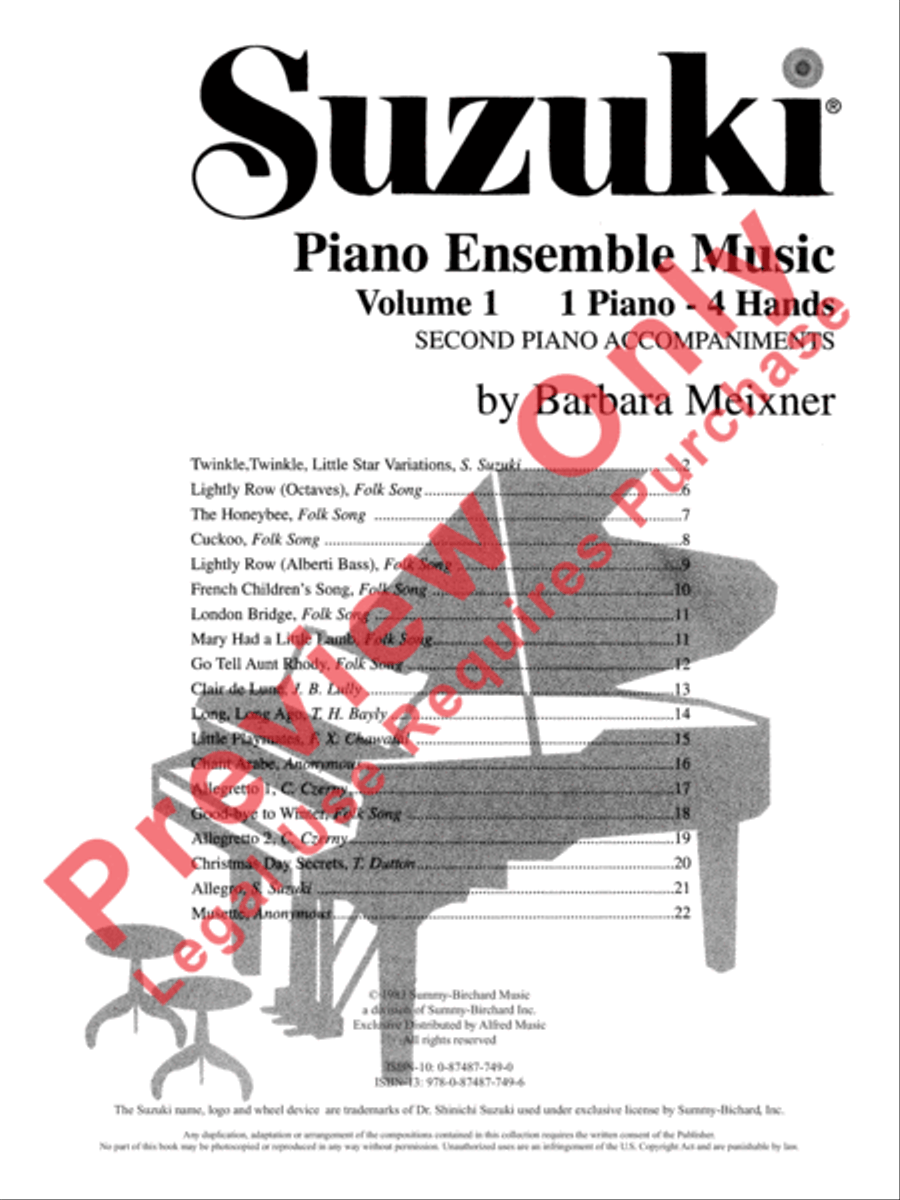 Suzuki Piano Ensemble Music for Piano Duet, Volume 1 Piano Accompaniment scores gallery preview page 2