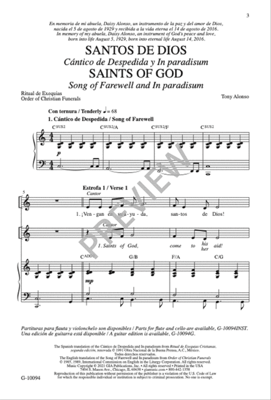 Santos de Dios / Saints of God Unison Choir scores gallery preview page 4