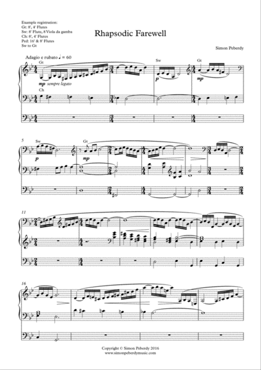 Organ Rhapsodic Farewell by Simon Peberdy Organ Solo scores gallery preview page 1