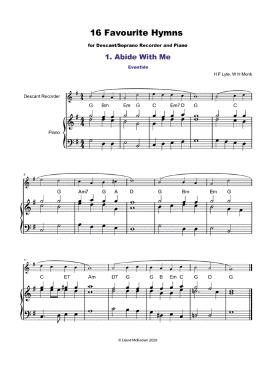 16 Favourite Hymns Vol.1 for Descant Recorder and Piano Soprano Recorder scores gallery preview page 2