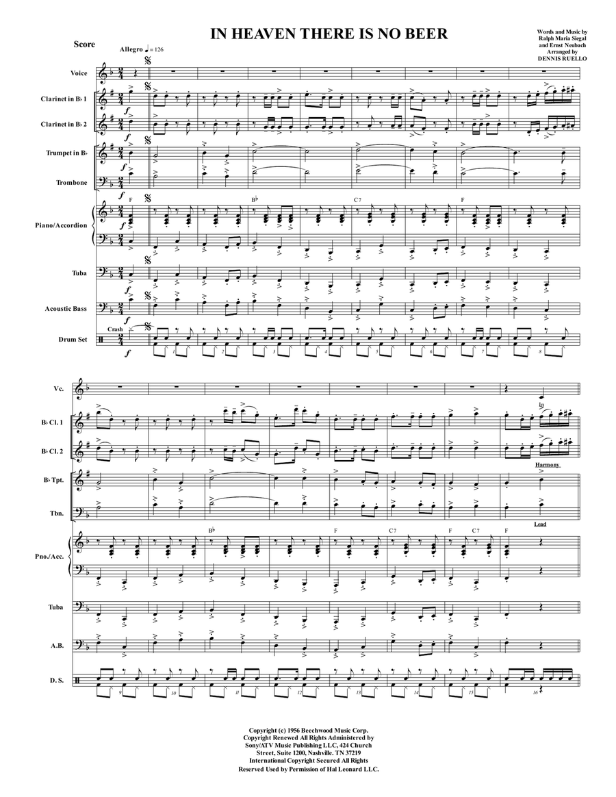 In Heaven There Is No Beer Large Ensemble scores gallery preview page 1