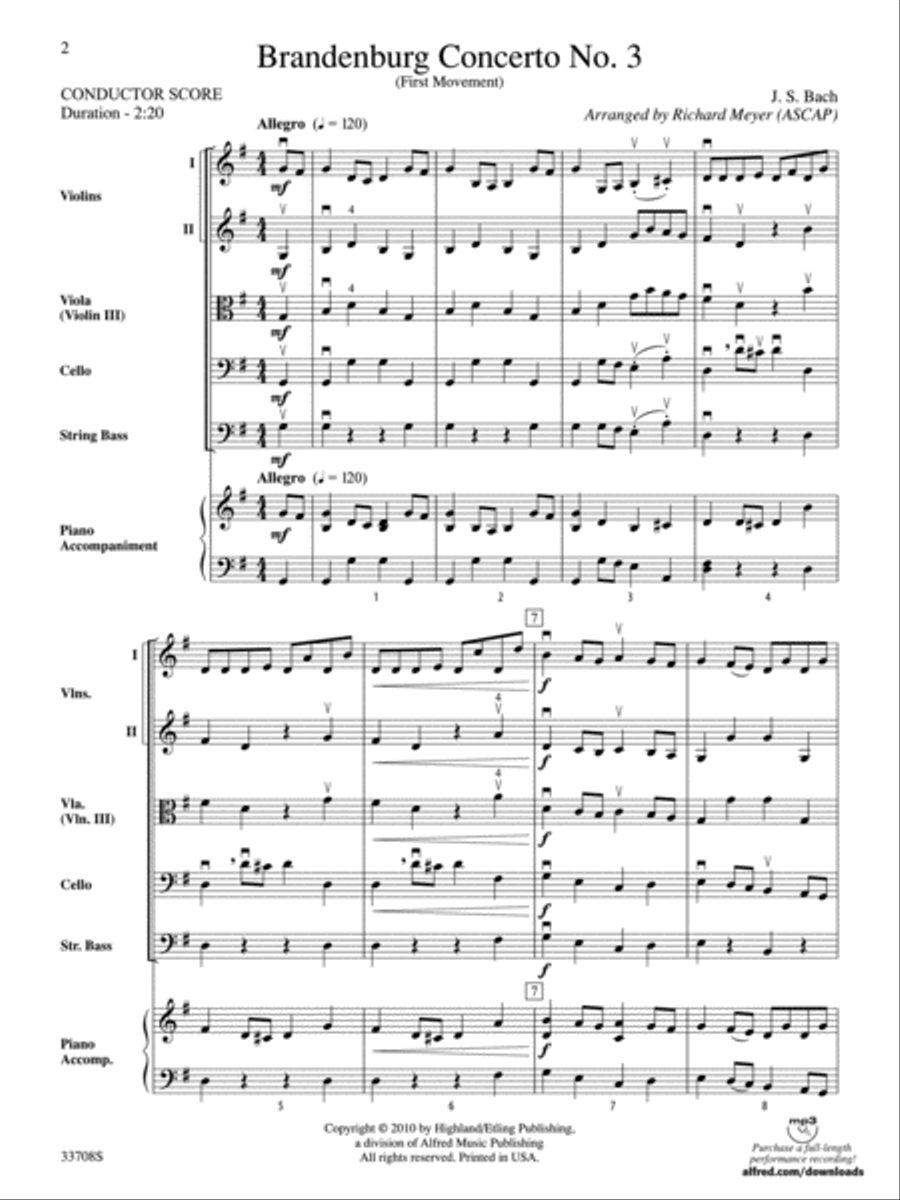 Brandenburg Concerto No. 3 (First Movement) String Orchestra scores gallery preview page 2