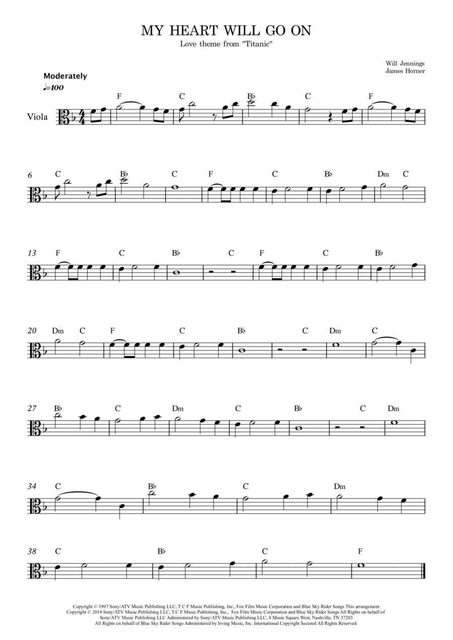 My Heart Will Go On (love Theme From 'titanic') Viola Solo scores gallery preview page 1