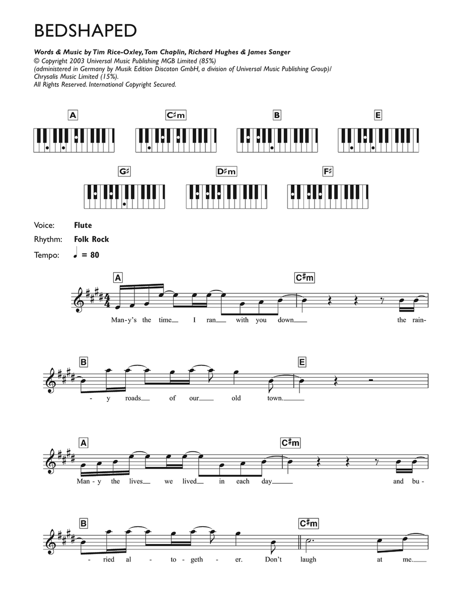 Bedshaped Piano Solo scores gallery preview page 1