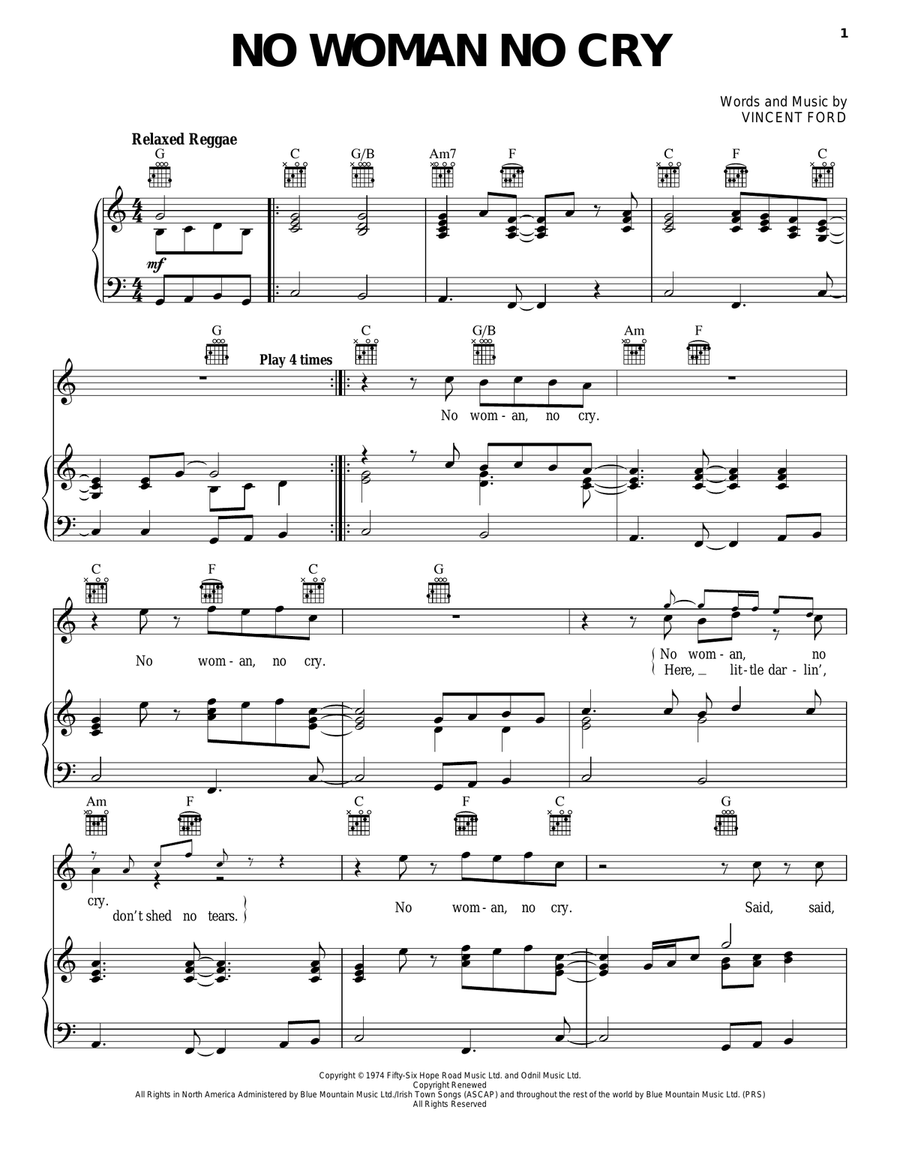 No Woman No Cry No Woman No Cry Piano, Vocal, Guitar scores gallery preview page 1