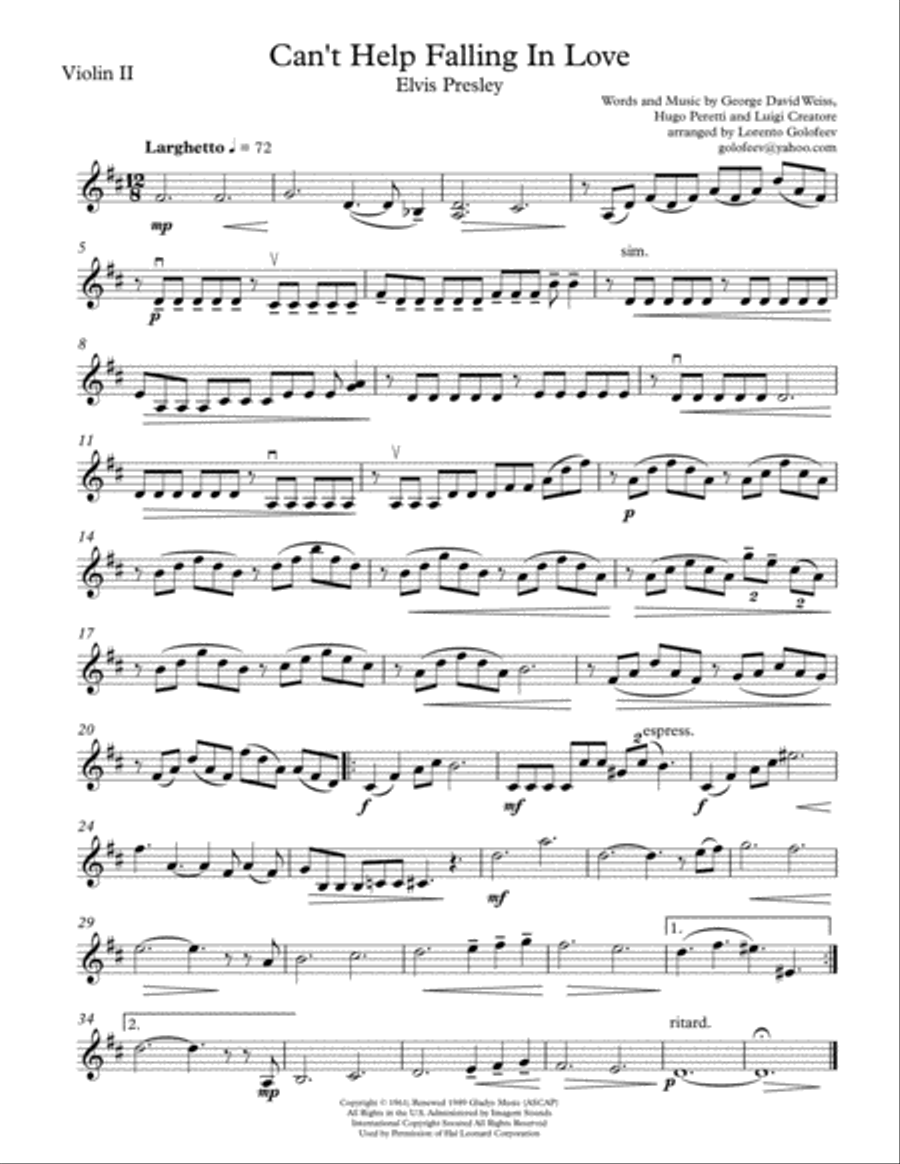 Can't Help Falling In Love String Quartet scores gallery preview page 2