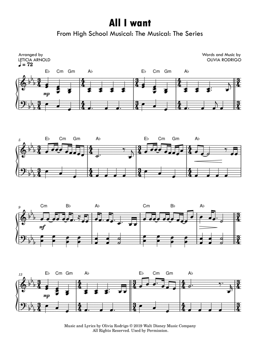 All I Want Piano Solo scores gallery preview page 1