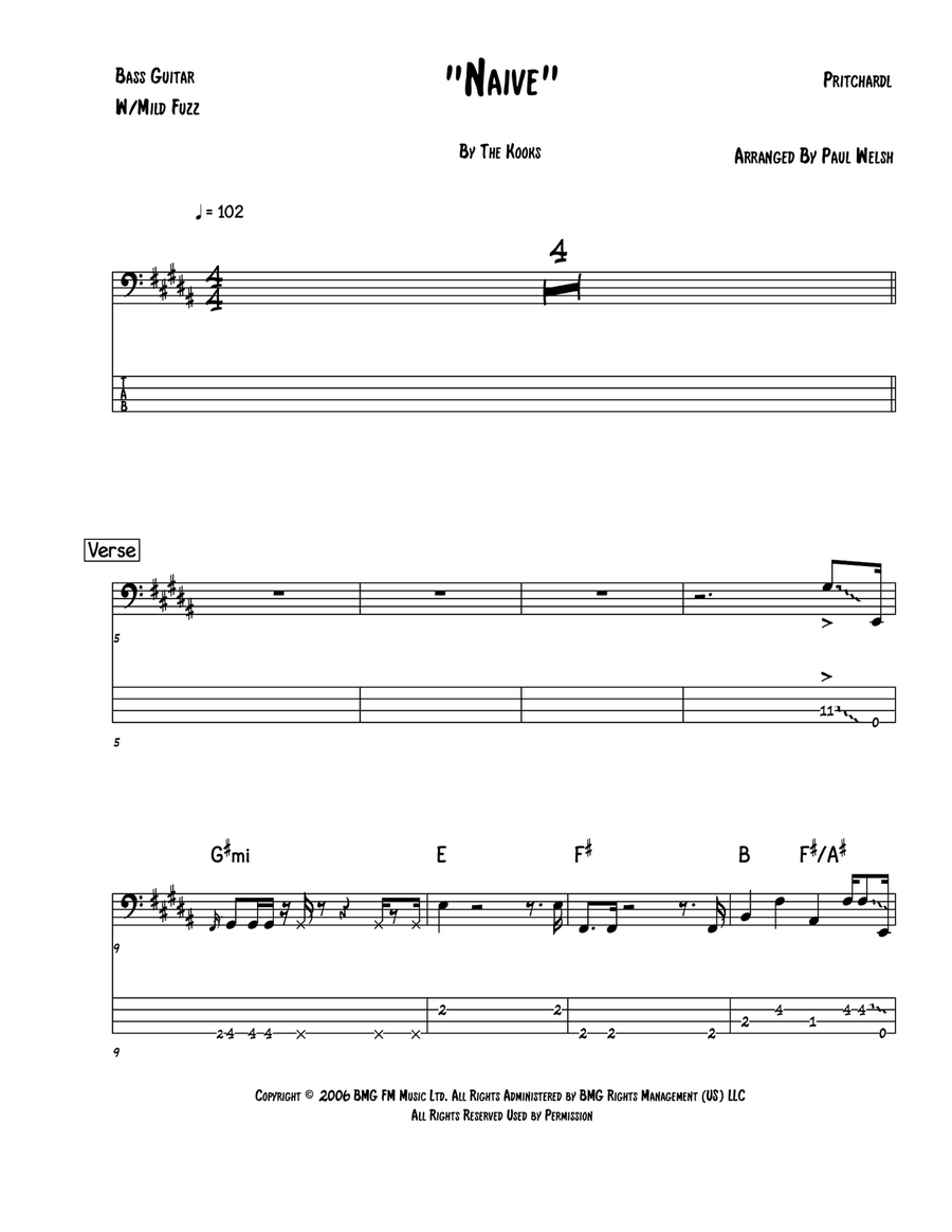 Naive Naive Bass Guitar Tablature scores gallery preview page 1