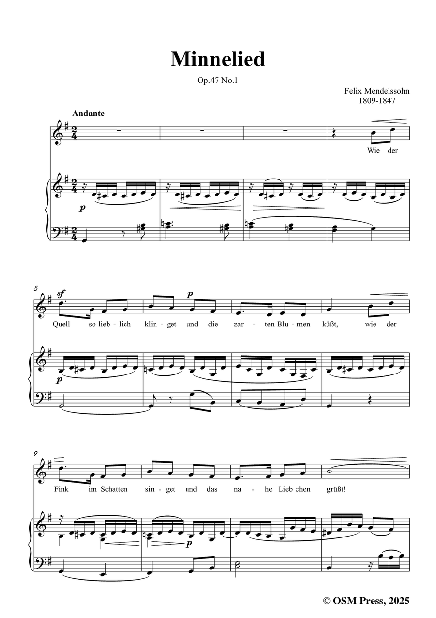 F. Mendelssohn-Minnelied,Op.47 No.1,in G Major Piano, Vocal scores gallery preview page 3